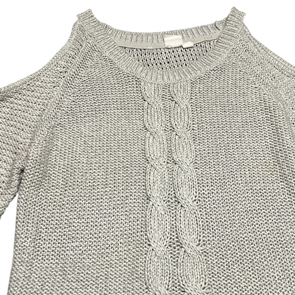 Womens Gray Cut Out Shoulders Crew Neck Pullover Sweater cold shoulder - Picture 3 of 4